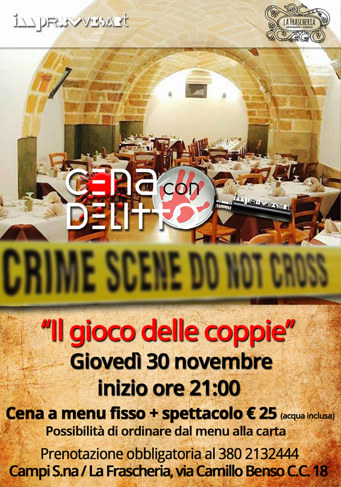 Cena con Delitto "Il gioco delle coppie" il 30 novembre a La Frascheria a Campi Salentina